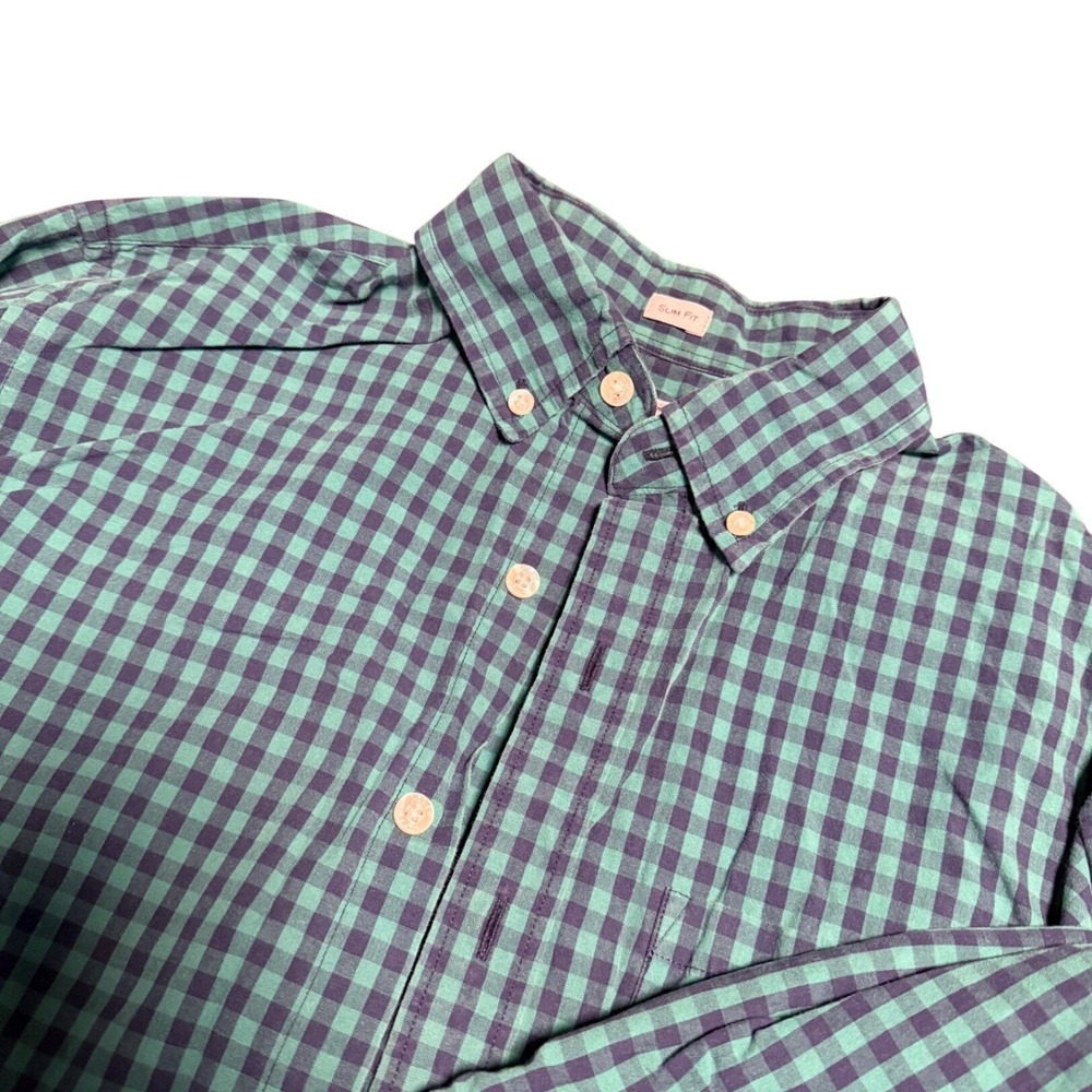 J.Crew Mens Slim Fit Gingham Button Down Shirt Green Navy Blue Size‎ Small
